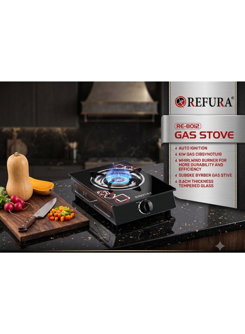 REFURA Single Burner Gas Stove Glass Top Black RE-8012 - Image 1