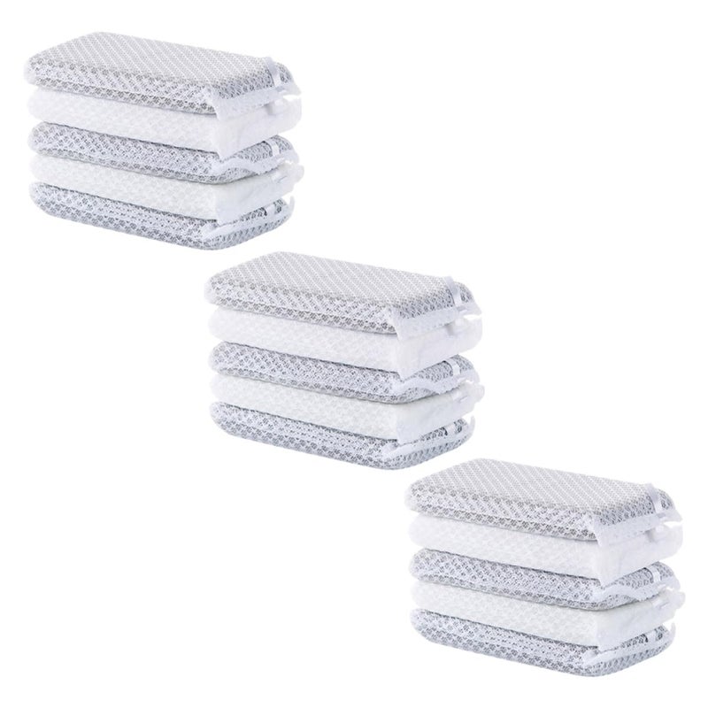 Non Scratch Diamond Mesh Scrub Sponge Pads 15 Pack Gray White For Kitchen Dishwashing - Image 2