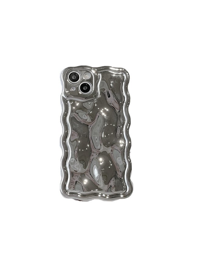 Generic - Solid Color Electroplated Water Corrugated IPhone16promax Phone Case Apple 15/14 16e Advanced Sense-Color:xym Wave Meteorite Plating Silver-Applicable Model:16e (without Packaging) - Image 1