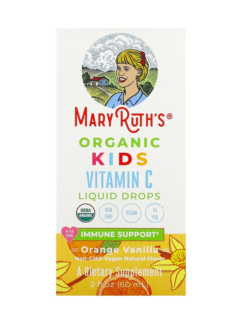 MaryRuth's قطرات فيتامين جـ العضوية السائلة للأطفال ، 4-13 سنة ، البرتقال والفانيليا ، 45 ملجم ، 2 أونصة سائلة (60 مل)
