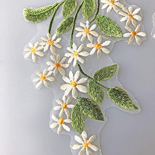 Gelvs 2 Mirror Pairs Green Leaves Floral Lace Applique Forest Vine Motif Trims Embroidery Wood Patches (Ivory Floral) - Image 3