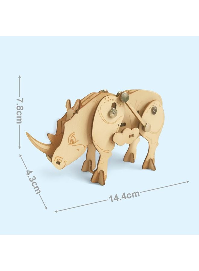 Wooden Scientific Practice 3D 3D Diy Handmade Creative Winding Walking Animal Dinosaur Model Assembled Toy-Color:Rhinoceros - Image 1