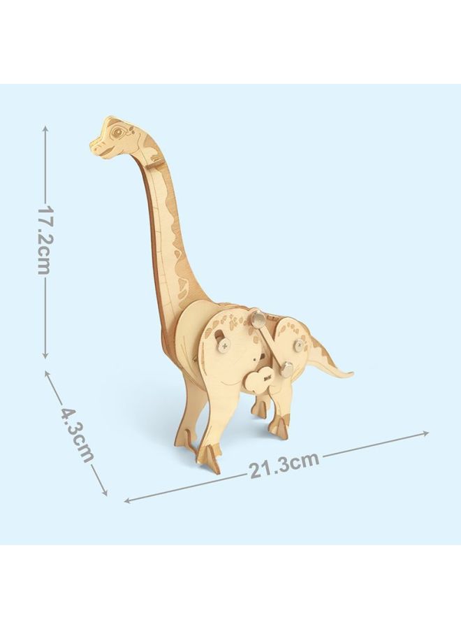 Wooden Scientific Practice 3D 3D Diy Handmade Creative Winding Walking Animal Dinosaur Model Assembled Toy-Color:Rhinoceros - Image 3