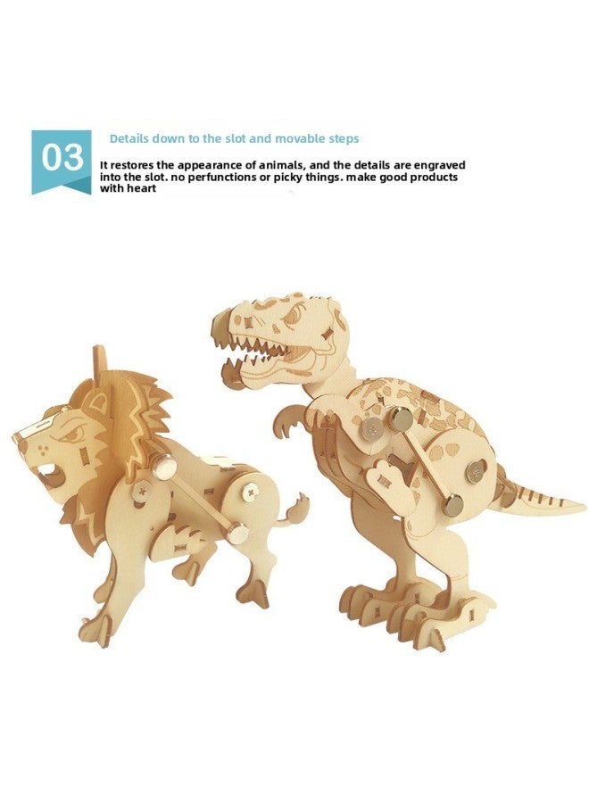 Wooden Scientific Practice 3D 3D Diy Handmade Creative Winding Walking Animal Dinosaur Model Assembled Toy-Color:Rhinoceros - Image 2