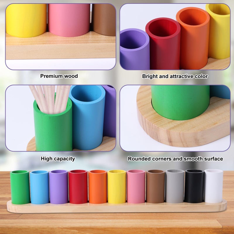 Diegimr Wooden Colored Pencil Holder, Montessori Crayon Organizer 11 Movable Compartments Pen Cups Holder Creative Crayon Storage Organizer Marker Holder for Kids Desk Office Home School Supply - Image 4