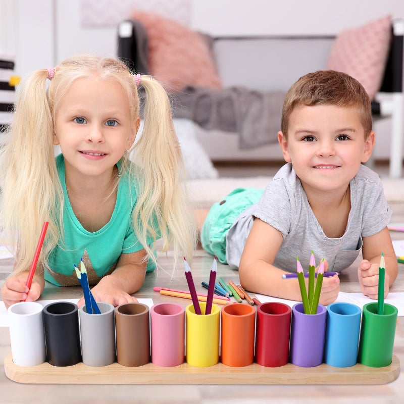 Diegimr Wooden Colored Pencil Holder, Montessori Crayon Organizer 11 Movable Compartments Pen Cups Holder Creative Crayon Storage Organizer Marker Holder for Kids Desk Office Home School Supply - Image 5