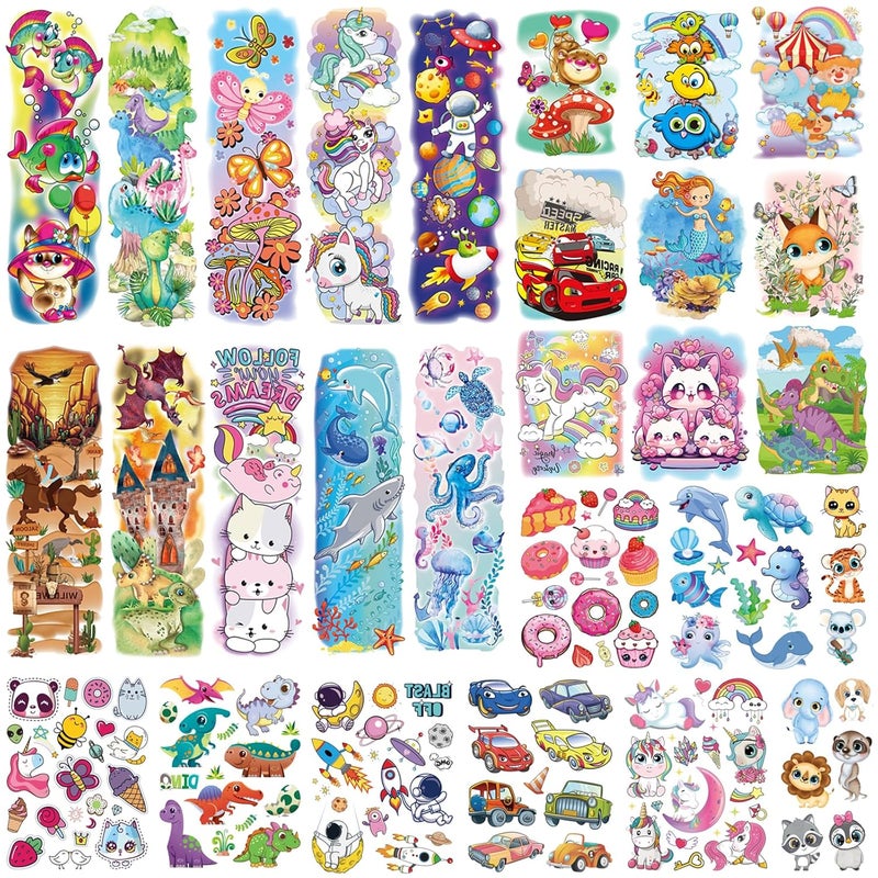 Tazimi Temporary Tattoo for kids- Kids Full Half Arm Temporary Tattoos -Marine organism Dinosaur Outer Space Race Car Fake Tattoos for Boys Girls Party Supplies