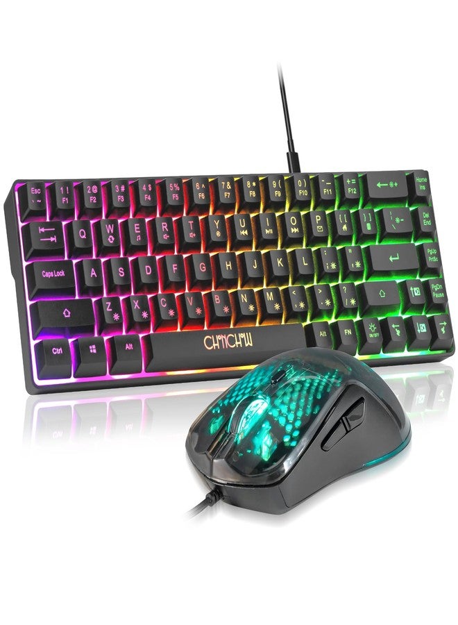 CHONCHOW 60% Gaming Keyboard and Mouse Combo, 68 Keys Wired LED RGB Backlit Black Gaming Keyboard and RGB Backlit Mouse, Small Light up Keyboard for PC Xbox PS4 (Black) - Image 1