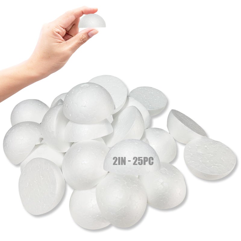 Styrofoam Half Balls 2 Inch25PC Large White Half Foam Balls for Crafts DIY Craft Giant Foam Balls for Home and SchoolSmooth Solid Round Balls Half styrofoam2in25pc