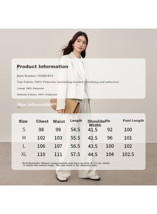 Sentubila Suit Set Commuter Padded Shoulder Short Blazer & Elastic Waist Wide-leg Trousers - Image 3