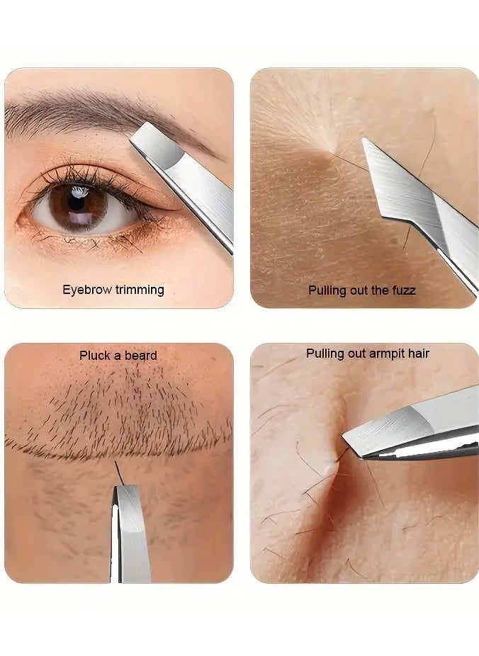 LANGMANNI - [Popular Choice] 4pcs Professional Tweezers Set for Eyebrow, Splinter & Ingrown Hair Removal - Includes Storage Bag, Ideal for Men & Women, Hair Removal - Image 1