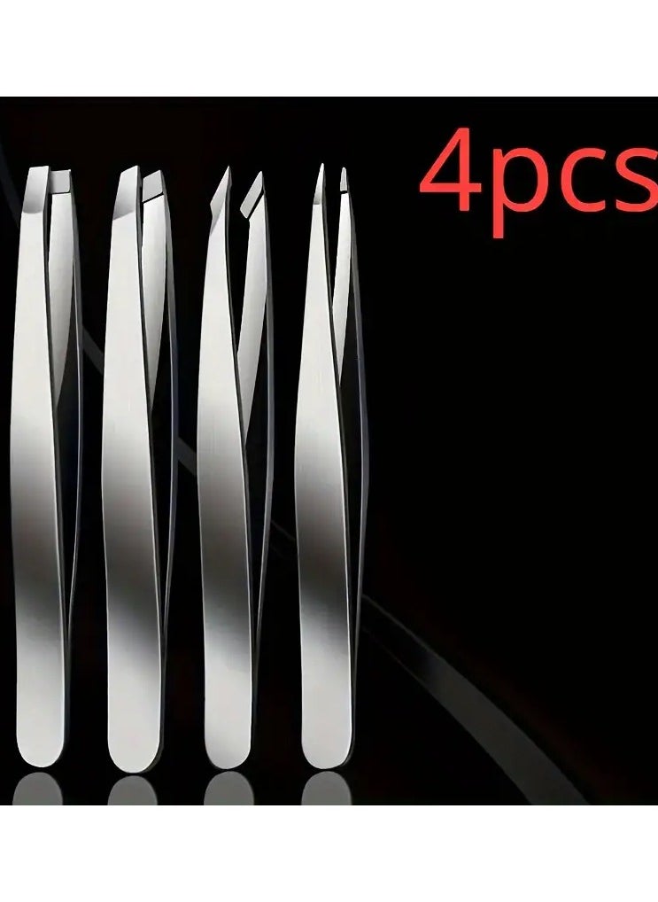 LANGMANNI - [Popular Choice] 4pcs Professional Tweezers Set for Eyebrow, Splinter & Ingrown Hair Removal - Includes Storage Bag, Ideal for Men & Women, Hair Removal - Image 1