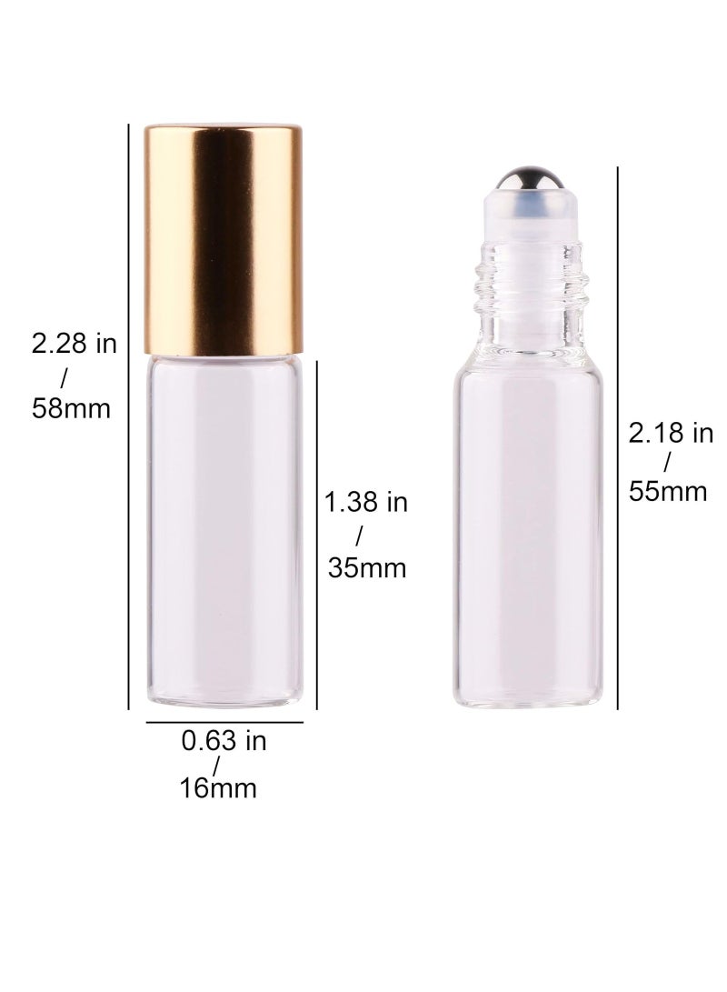 MaxMau Pack of 100,5ml Clear Glass Roll on Bottle Essential Oil Roller Bottles with Stainless Steel Roller Balls and Golden Painted Lids for Daily Aromatherapy Sample Test Travel - Image 2