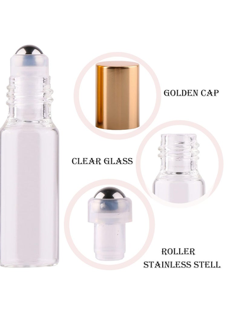 MaxMau Pack of 100,5ml Clear Glass Roll on Bottle Essential Oil Roller Bottles with Stainless Steel Roller Balls and Golden Painted Lids for Daily Aromatherapy Sample Test Travel - Image 4