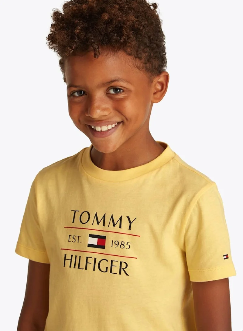 TOMMY HILFIGER Boys' Logo Crew Neck T-Shirt - Cotton, Yellow