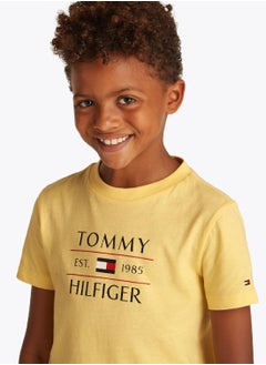 TOMMY HILFIGER Boys' Logo Crew Neck T-Shirt - Cotton, Yellow  - Image 3