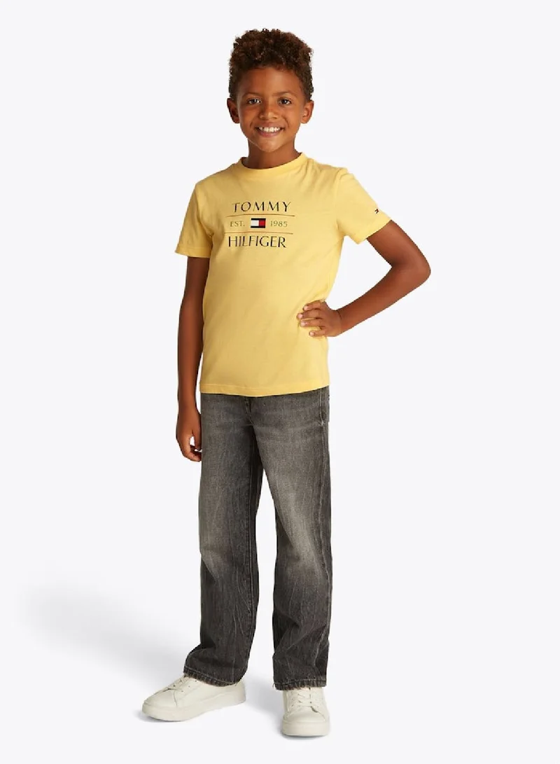 TOMMY HILFIGER Boys' Logo Crew Neck T-Shirt - Cotton, Yellow