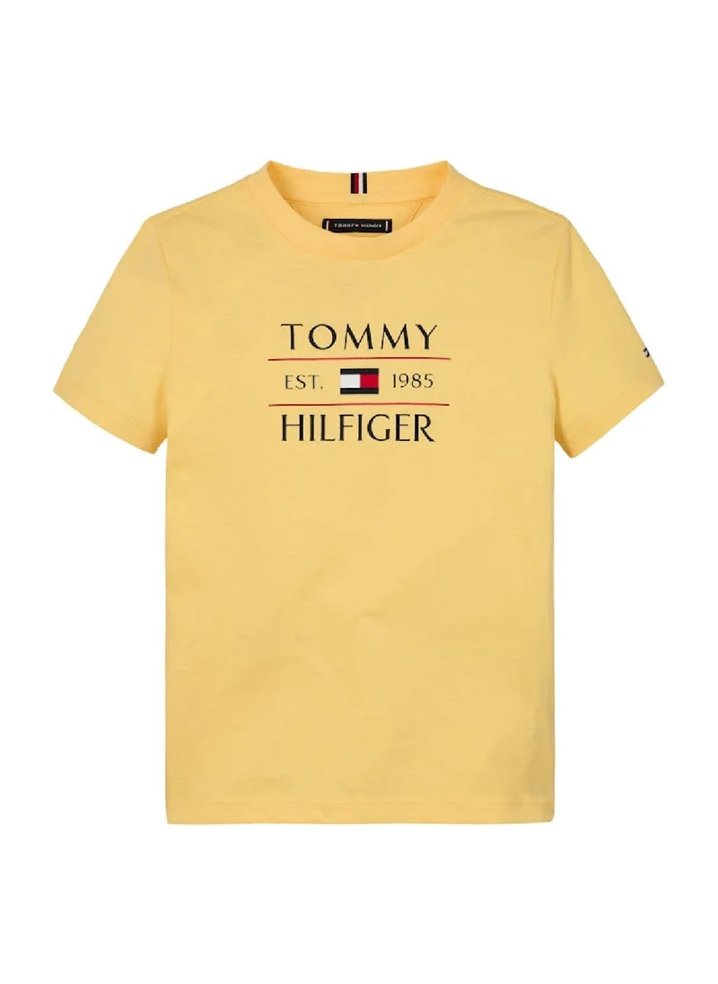 TOMMY HILFIGER Boys' Logo Crew Neck T-Shirt - Cotton, Yellow