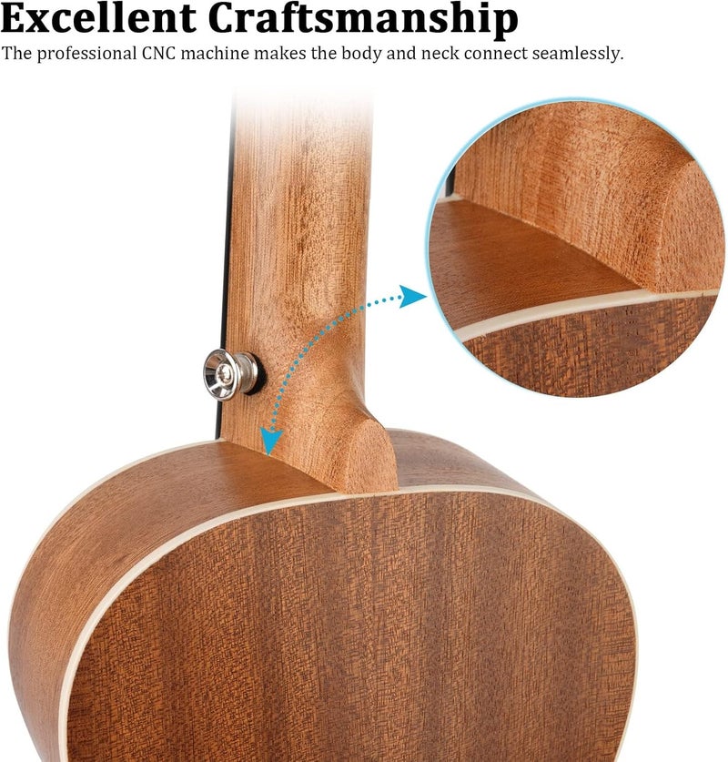 Hricane Ukulele Soprano 21inch Professional Ukeleles For Beginners Adults, Sapele Hawaiian Ukele UKS-1 with Gig Bag,Digital Tuner,Strap 4 Strings Set,Pick,Cleaning Cloth - Image 5