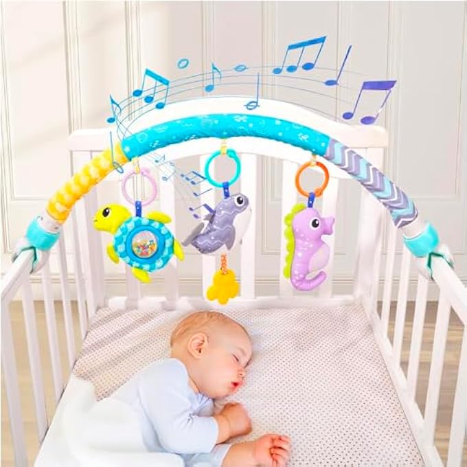 BABY STROLLER ARCH FOR BASSINET WITH UNIVERSAL CLAMPS, CLIP-ON MOBILE TOYS BASSINET ARCH TOY ACTIVITY TOY BAR INTERACTIVE BASSINET TOYS FOR INFANTS BABY CAR SEAT TOYS RATTLE TURTLE MUSIC WHALE - Image 2