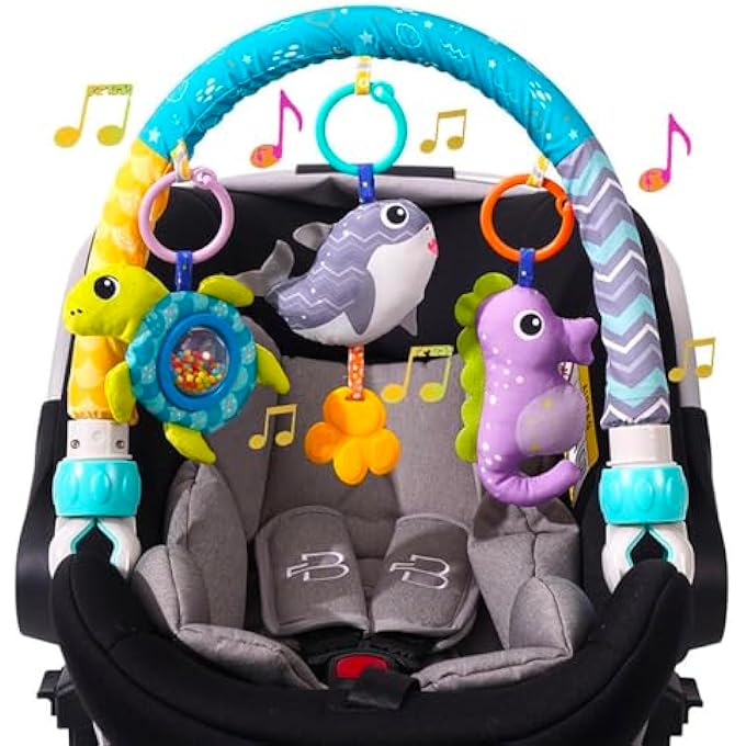 BABY STROLLER ARCH FOR BASSINET WITH UNIVERSAL CLAMPS, CLIP-ON MOBILE TOYS BASSINET ARCH TOY ACTIVITY TOY BAR INTERACTIVE BASSINET TOYS FOR INFANTS BABY CAR SEAT TOYS RATTLE TURTLE MUSIC WHALE - Image 1