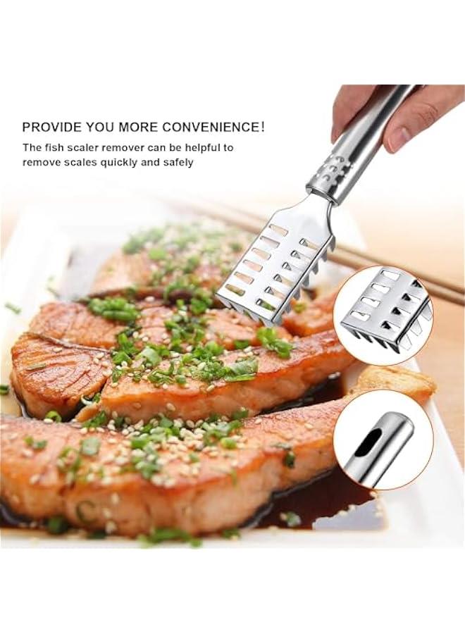 MOXO 4 Fish Scaler Remover Fish Scaler Brush Set Stainless Steel Sawtooth Scarper Remover with Ergonomic Handle for Kitchen Tool Faster and Easier Fish Scales Skin Removing Peeling - Image 5