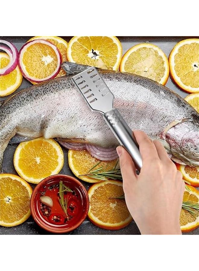 MOXO 4 Fish Scaler Remover Fish Scaler Brush Set Stainless Steel Sawtooth Scarper Remover with Ergonomic Handle for Kitchen Tool Faster and Easier Fish Scales Skin Removing Peeling - Image 3