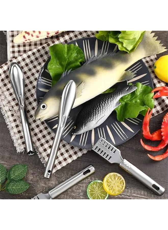 MOXO 4 Fish Scaler Remover Fish Scaler Brush Set Stainless Steel Sawtooth Scarper Remover with Ergonomic Handle for Kitchen Tool Faster and Easier Fish Scales Skin Removing Peeling - Image 4
