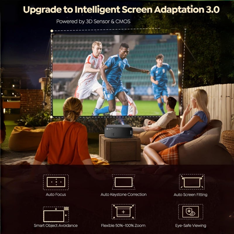 فلاشهوك [تطبيقات رسمية مدمجة] جهاز عرض 4K - سطوع 1000 ANSI، جهاز عرض مكتبي محمول بدقة 1080P FHD مع واي فاي وبلوتوث | تركيز تلقائي | شاشة 300 بوصة | نظام تشغيل أندرويد ذكي للسينما المنزلية الداخلية والخارجية - Image 5