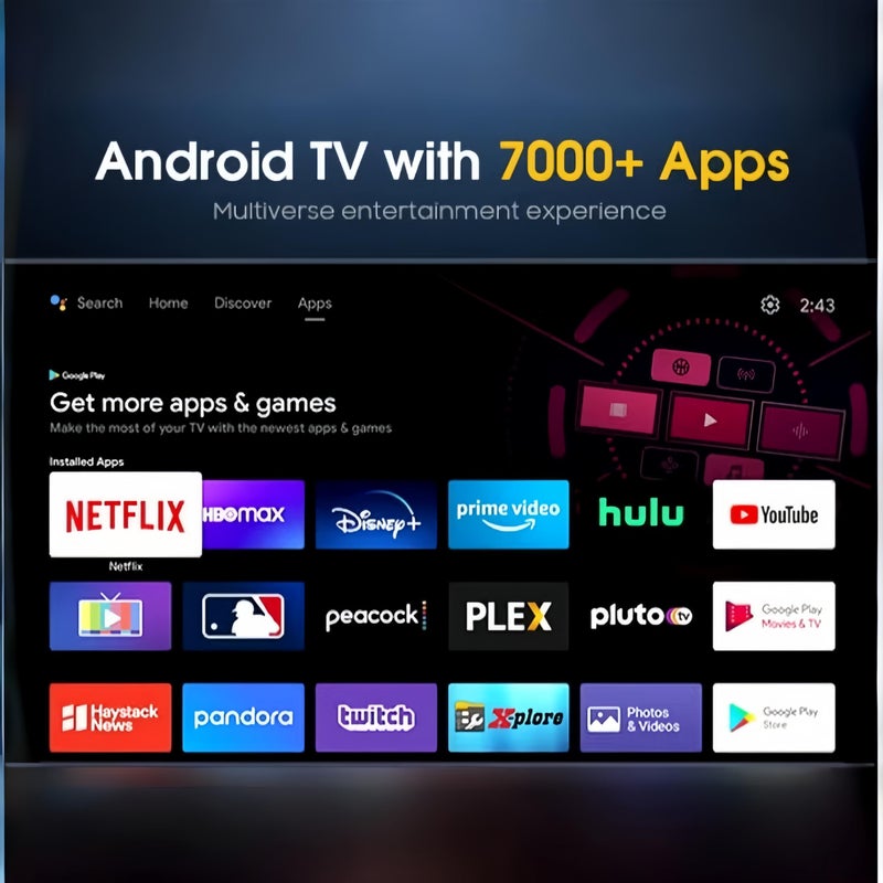 فلاشهوك [تطبيقات رسمية مدمجة] جهاز عرض 4K - سطوع 1000 ANSI، جهاز عرض مكتبي محمول بدقة 1080P FHD مع واي فاي وبلوتوث | تركيز تلقائي | شاشة 300 بوصة | نظام تشغيل أندرويد ذكي للسينما المنزلية الداخلية والخارجية - Image 3