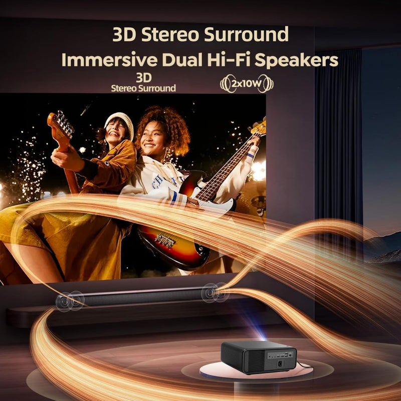 فلاشهوك [تطبيقات رسمية مدمجة] جهاز عرض 4K - سطوع 1000 ANSI، جهاز عرض مكتبي محمول بدقة 1080P FHD مع واي فاي وبلوتوث | تركيز تلقائي | شاشة 300 بوصة | نظام تشغيل أندرويد ذكي للسينما المنزلية الداخلية والخارجية - Image 4