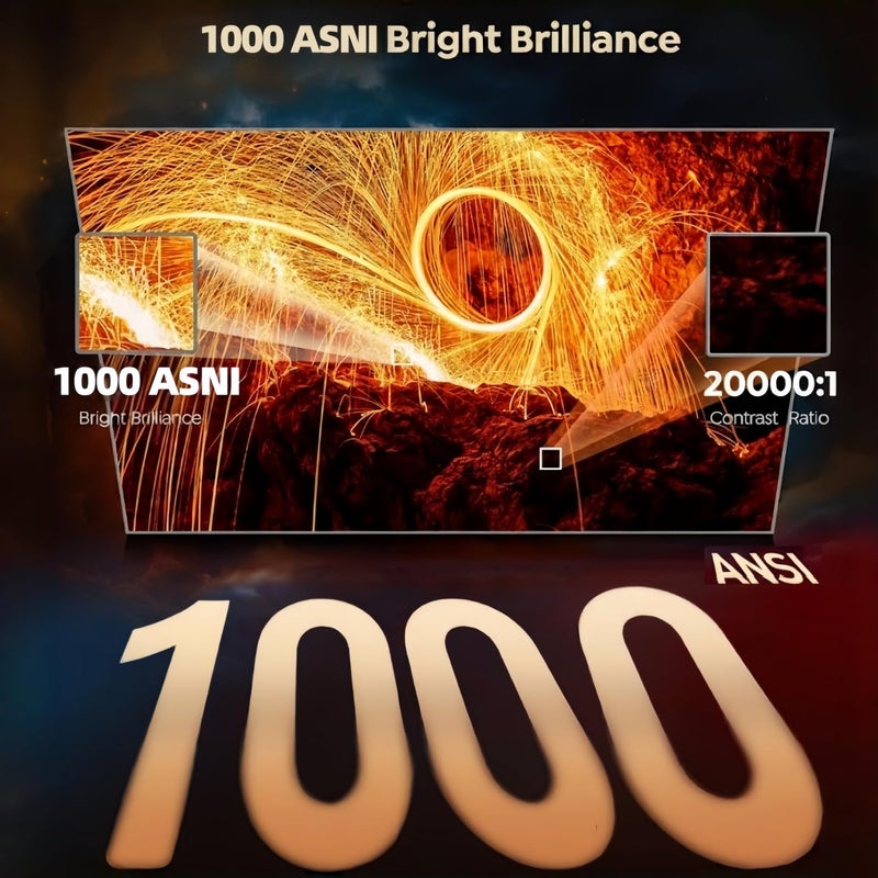 فلاشهوك [تطبيقات رسمية مدمجة] جهاز عرض 4K - سطوع 1000 ANSI، جهاز عرض مكتبي محمول بدقة 1080P FHD مع واي فاي وبلوتوث | تركيز تلقائي | شاشة 300 بوصة | نظام تشغيل أندرويد ذكي للسينما المنزلية الداخلية والخارجية - Image 2