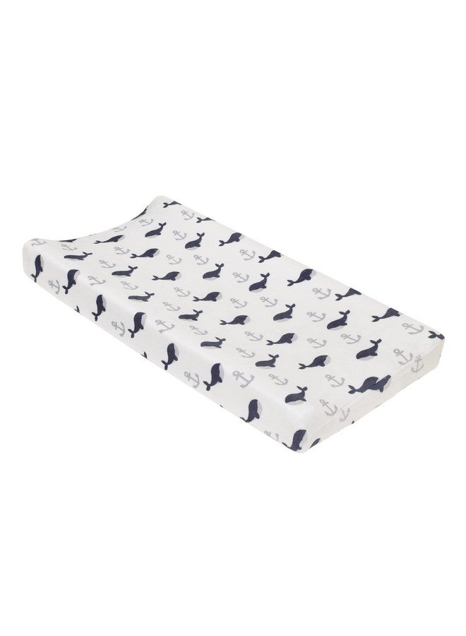 NoJo Nantucket Adventure Super Soft White And Blue Whale And Anchor Changing Pad Cover - Image 1