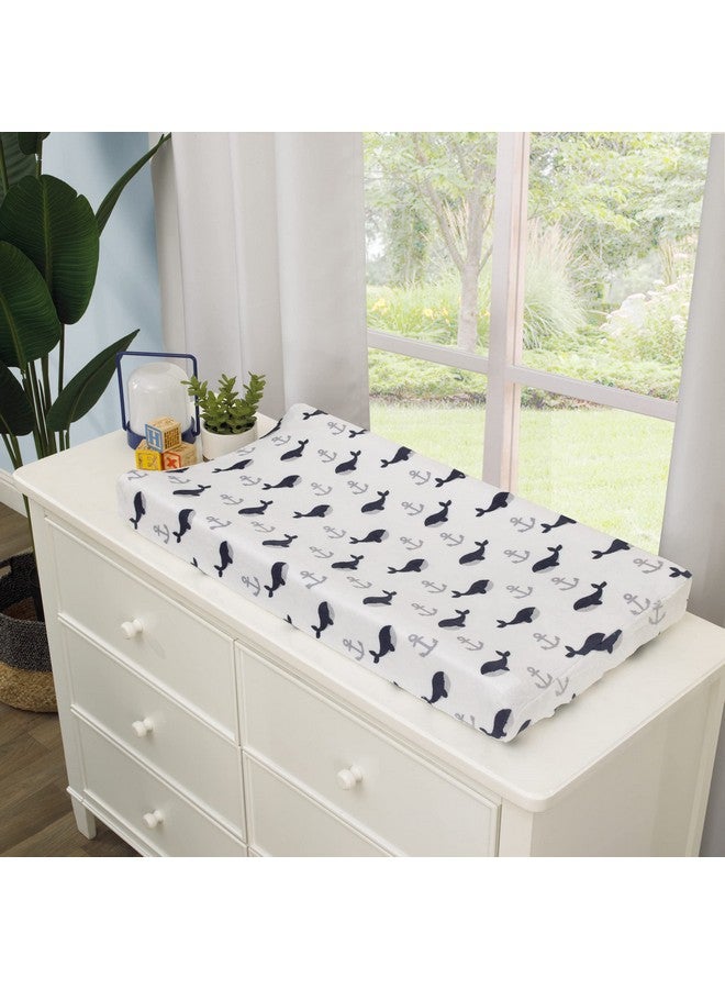 NoJo Nantucket Adventure Super Soft White And Blue Whale And Anchor Changing Pad Cover - Image 3
