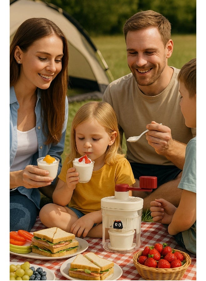 آلة يدوية لصنع الآيس كريم وحلاقة وسحق الثلج – آمنة للأطفال مع 2 وعاء و4 أطباق – لون أحمر – بلاستيك ABS بدرجة غذائية - Image 2