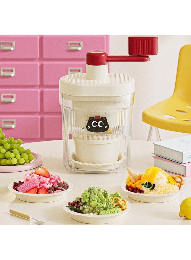 آلة يدوية لصنع الآيس كريم وحلاقة وسحق الثلج – آمنة للأطفال مع 2 وعاء و4 أطباق – لون أحمر – بلاستيك ABS بدرجة غذائية - Image 1