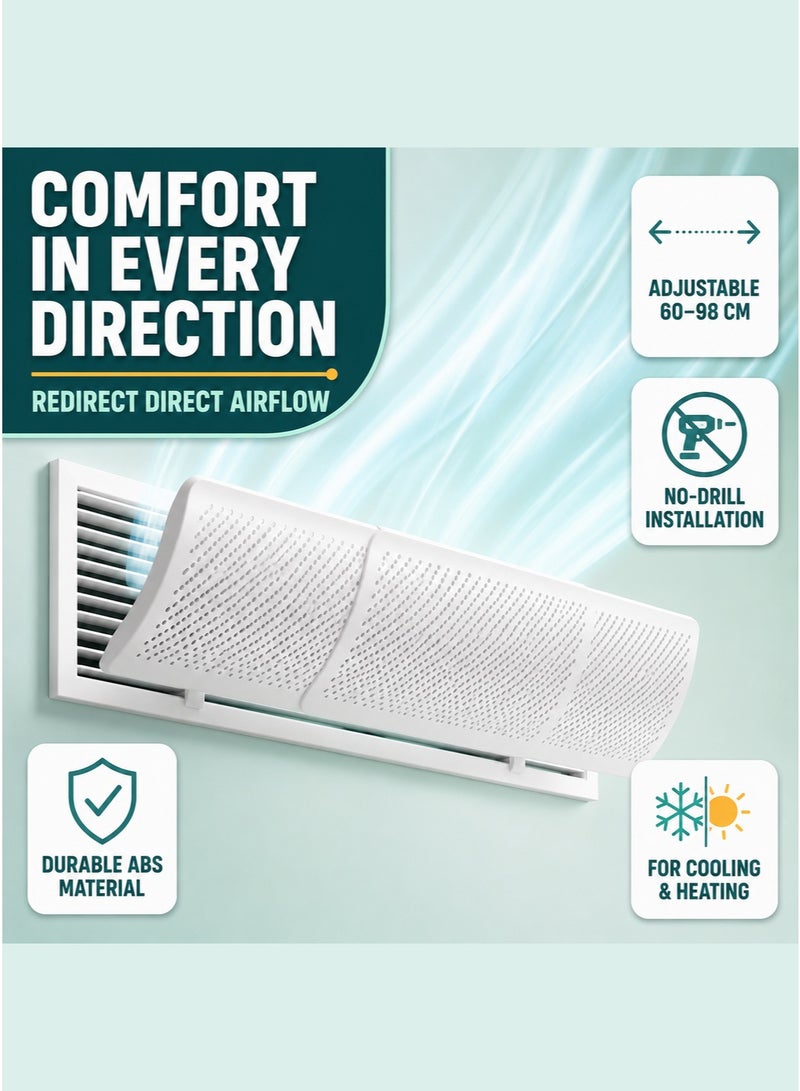 XVersion Central AC Air Flow Deflector & AC Cover, Adjustable Air Conditioner Deflector Grill, Air Conditioning Wind Shield,AC Vent Deflector（60-98CM)(White) - Image 1