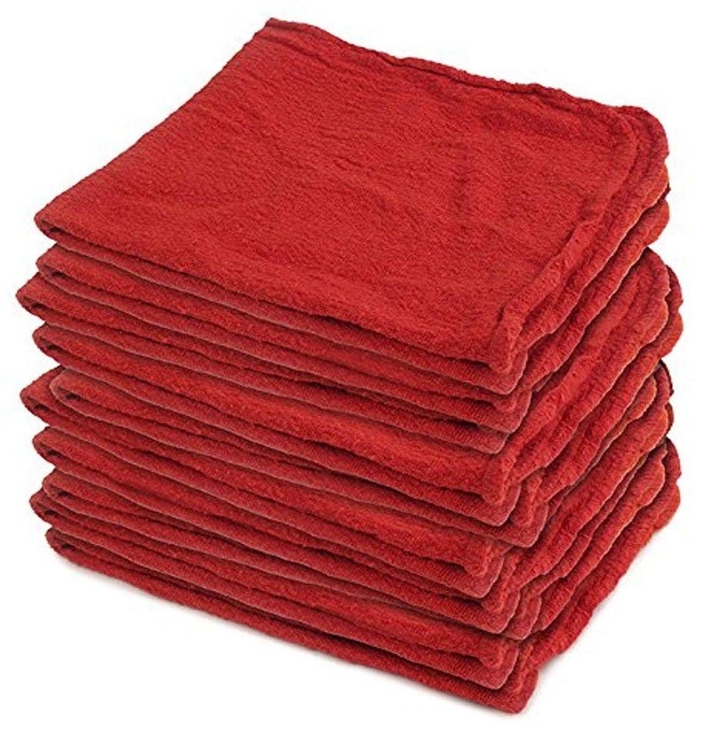 Buffalo Industries (62017) 100% Cotton 14" x 14" Fully Hemmed Red Shop Towels, Pack of 50 - Grease and Oil Rag for Automotive, Garage and Home - Washed, Dyed and Dried for Quality - Machine Washable - Image 2