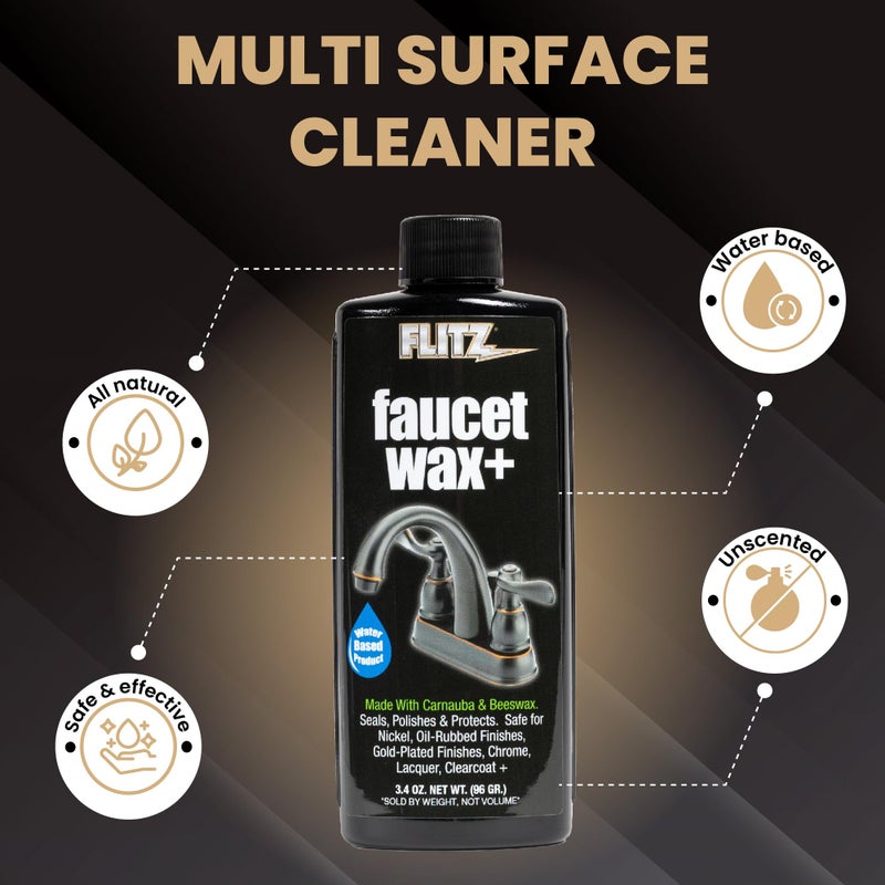 Flitz Faucet Wax Plus - 3.4oz Bottle of USA-Made, Water-Based Faucet Cleaner & Polisher for Water Stains, Fingerprints, & More - Metal Wax for Bronze, Nickel, Chrome, Brass - Granite Polish (1 Pack) - Image 3