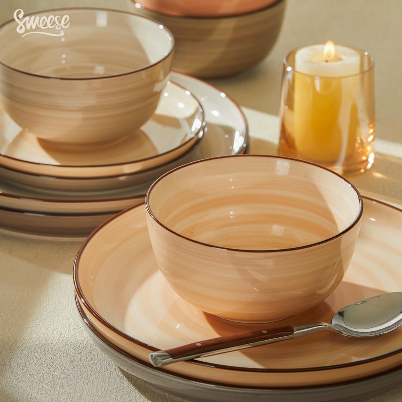 Sweese Plates and Bowls Sets, 18 Piece Dinnerware Set Porcelain Round Dinner Set for 6, Scratch Resistant Dishes Set, Dishwasher and Oven Microwave Safe Handpainted Swirl Dishware Sets, Neutral - Image 5
