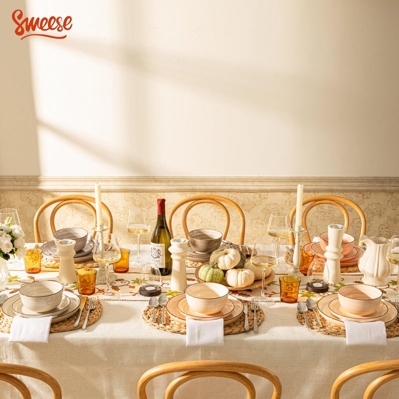 Sweese Plates and Bowls Sets, 18 Piece Dinnerware Set Porcelain Round Dinner Set for 6, Scratch Resistant Dishes Set, Dishwasher and Oven Microwave Safe Handpainted Swirl Dishware Sets, Neutral - Image 3