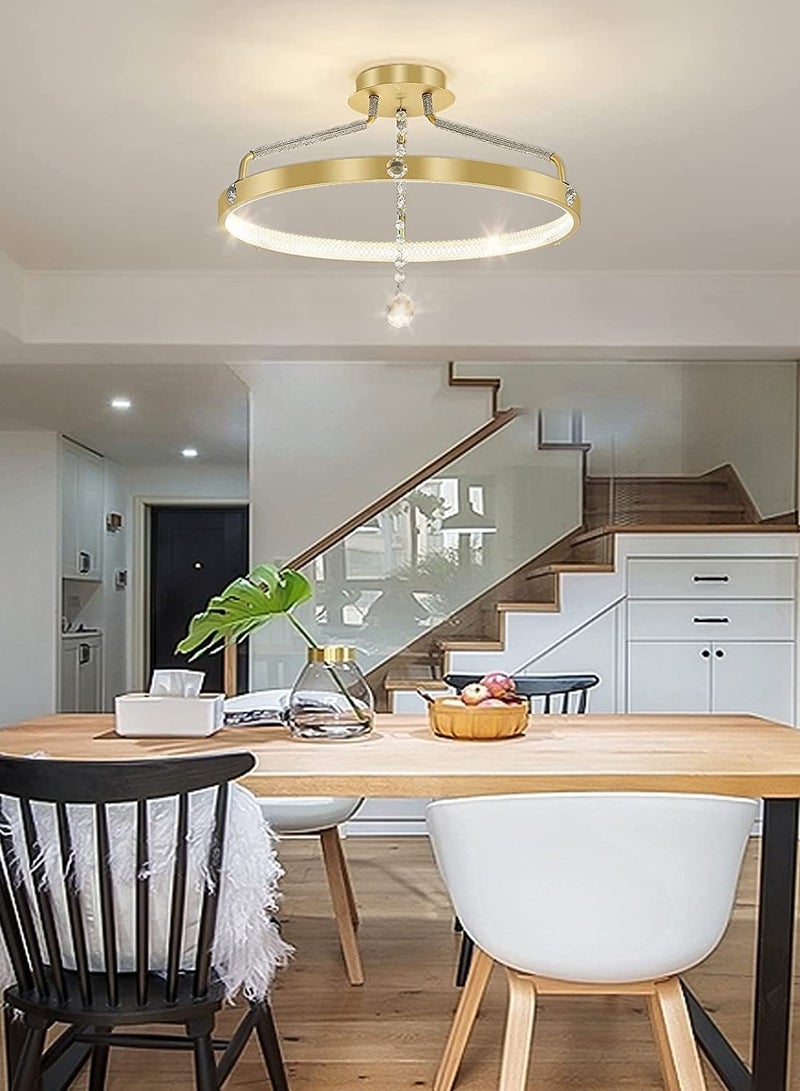 Ganeed Ganeed Modern Gold Chandelier, Dimmable LED Gold Pendant Light with Crystals, Ring Acrylic Ceiling Chandelier Pendant Lighting Fixture for Dining Living Room Kitchen Island (Φ=20", 30W, 3000K-6000K)  - Image 2