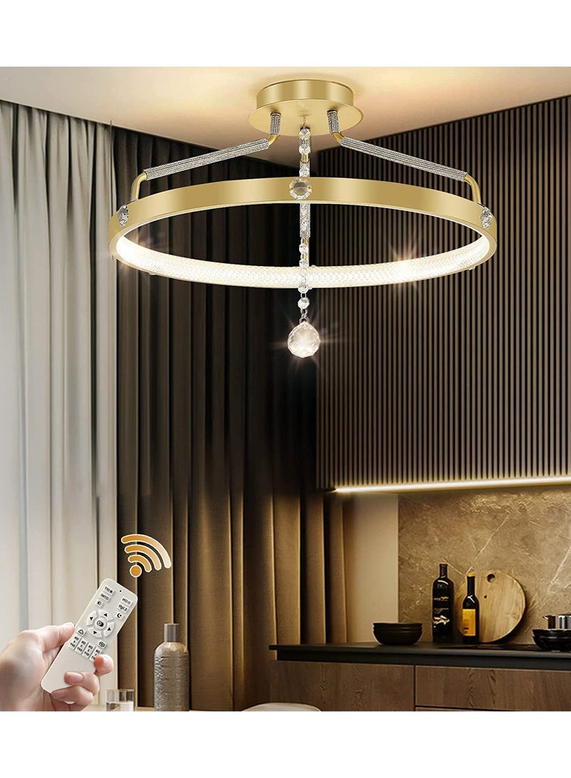 Ganeed Ganeed Modern Gold Chandelier, Dimmable LED Gold Pendant Light with Crystals, Ring Acrylic Ceiling Chandelier Pendant Lighting Fixture for Dining Living Room Kitchen Island (Φ=20", 30W, 3000K-6000K)  - Image 1