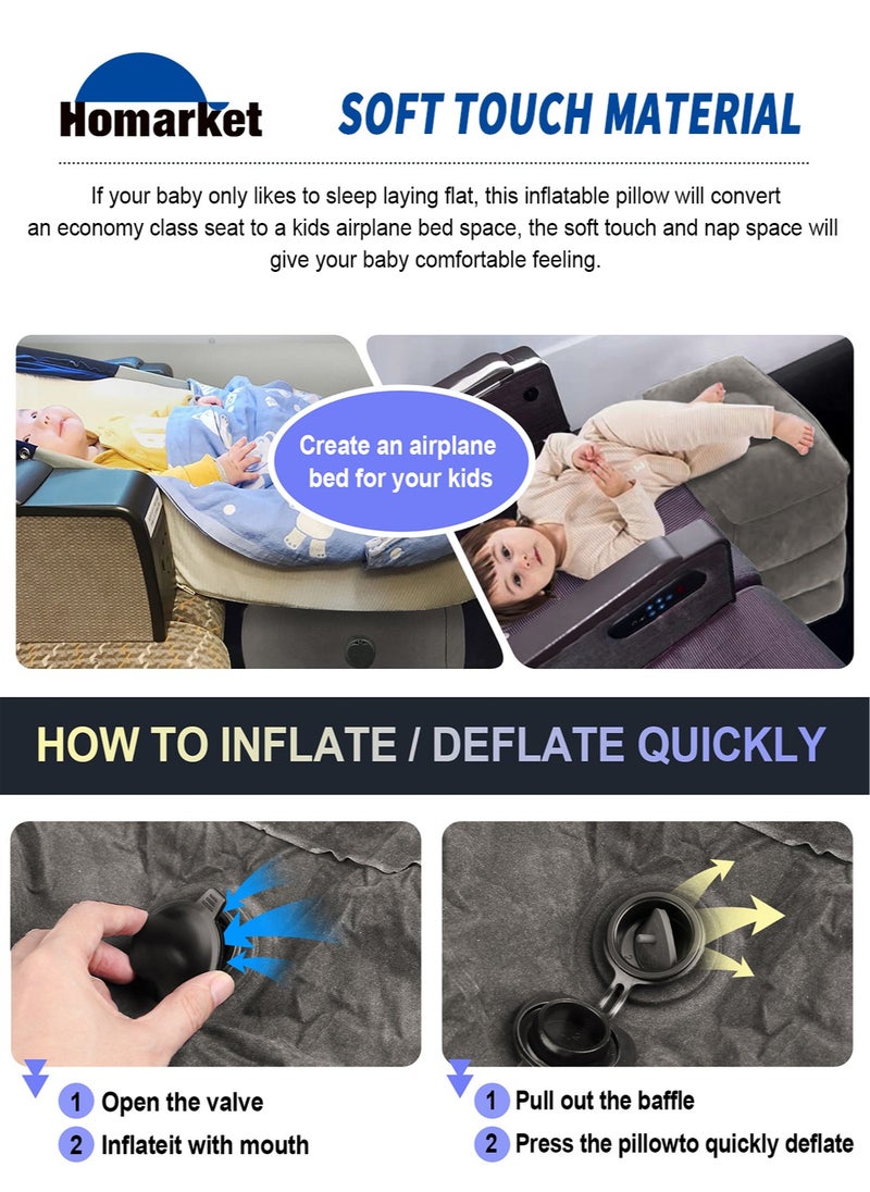HomarKet 2 Pack Inflatable Foot Rest Pillow for Travel,Travel Accessories, Adults Airplane Travel Pillow-Adjustable Height Cushions,for Kids to Sleep While Traveling,Suitable for Office, Home (Grey)  - Image 5
