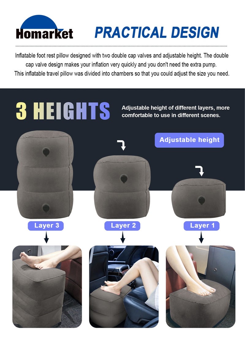 HomarKet 2 Pack Inflatable Foot Rest Pillow for Travel,Travel Accessories, Adults Airplane Travel Pillow-Adjustable Height Cushions,for Kids to Sleep While Traveling,Suitable for Office, Home (Grey)  - Image 2