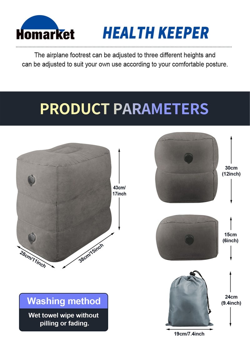 HomarKet 2 Pack Inflatable Foot Rest Pillow for Travel,Travel Accessories, Adults Airplane Travel Pillow-Adjustable Height Cushions,for Kids to Sleep While Traveling,Suitable for Office, Home (Grey)  - Image 4