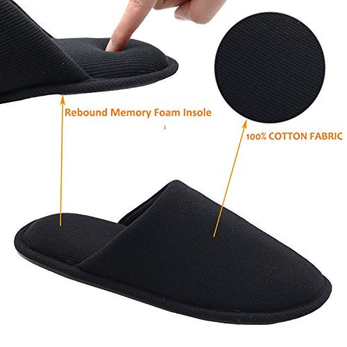ofoot Mens Indoor Memory Foam Cotton Scuff Slippers Slip On Summer House Shoes Flats Breathable Lightweight Washable Non Skid Rubber Soles(Black,US 9-10) - Image 3