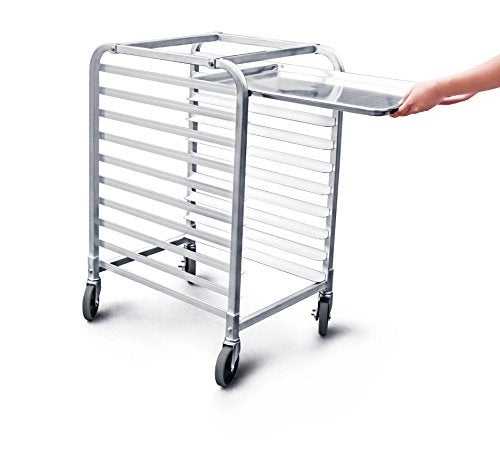 New Star Foodservice New Star Foodservice 36510 CommercialGrade Aluminum 10Tier Sheet PanBun Pan Rack 26 L x 20 W x 38 H with Brake Wheels Silver 