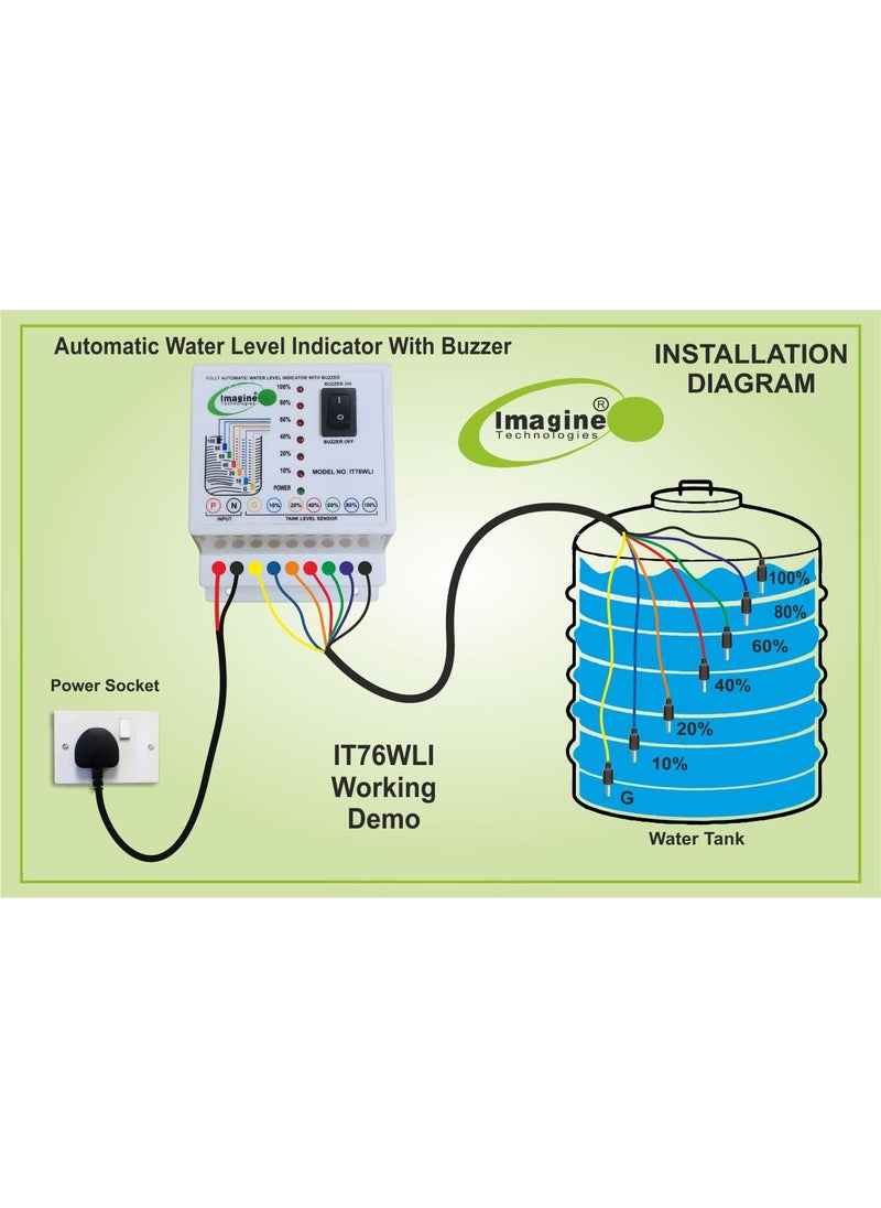 imagine technologies Imagine Technologies Water Level Indicator with Alarm on Tank Full with 7 Sensors White IT76WLI WITHOUT WIRE  - Image 3