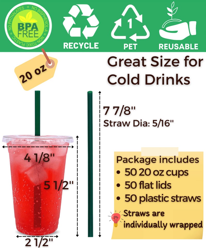 Aatriet [50 Sets] 20 oz Clear Plastic Cups with Lids and Straws  Disposable Coffee Cups - Image 2